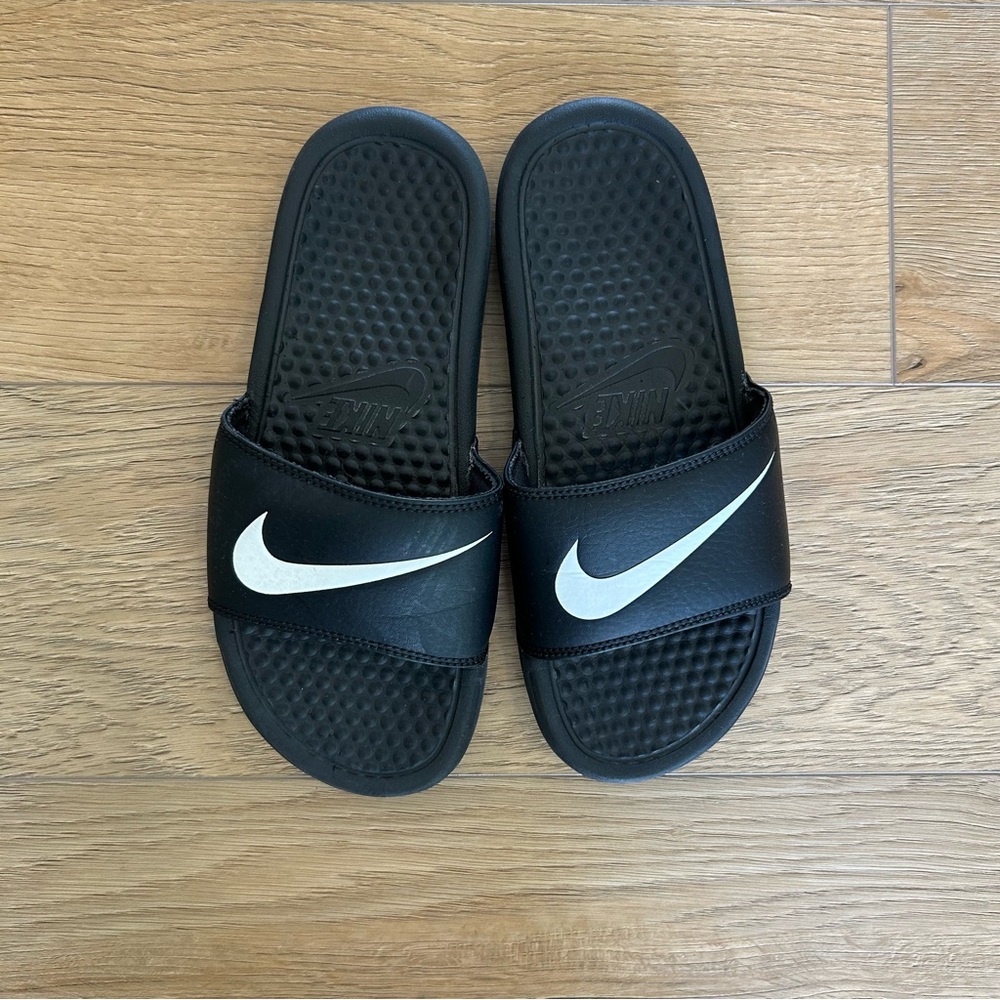 Nike Black Slide Sandals with White Swoosh